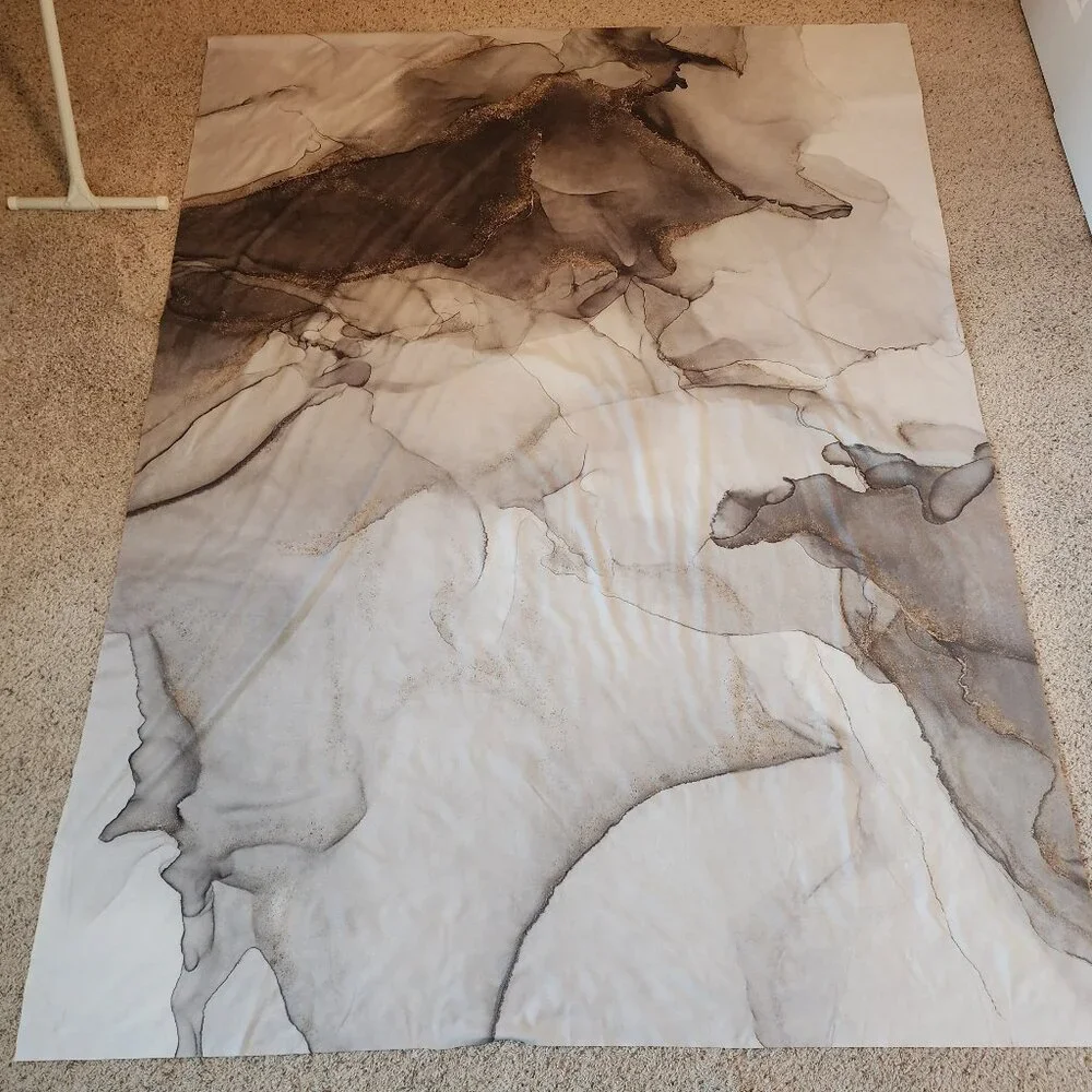 LARGE Marble Pattern Fabric Wall Hanging Tapestry Gray & Gold 70.8 X 90.5 inches